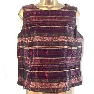 Vintage Gold Lamé Tapestry Blouse 14 Top Metallic Striped Evening Party NYE